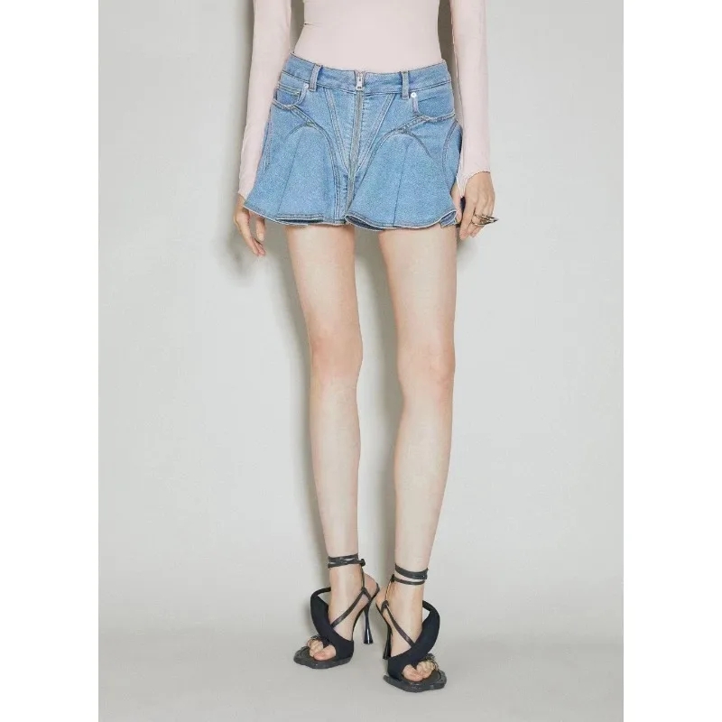 Summer Clothing Italy - Denim Midi Skirt, Women's Clothing, Ruffle