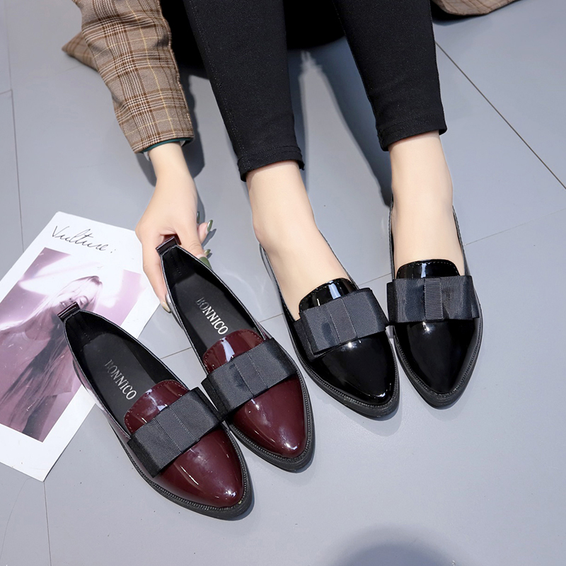 Summer Clothing Ladies - Black/ Wine Red Patent Leather Pointed
