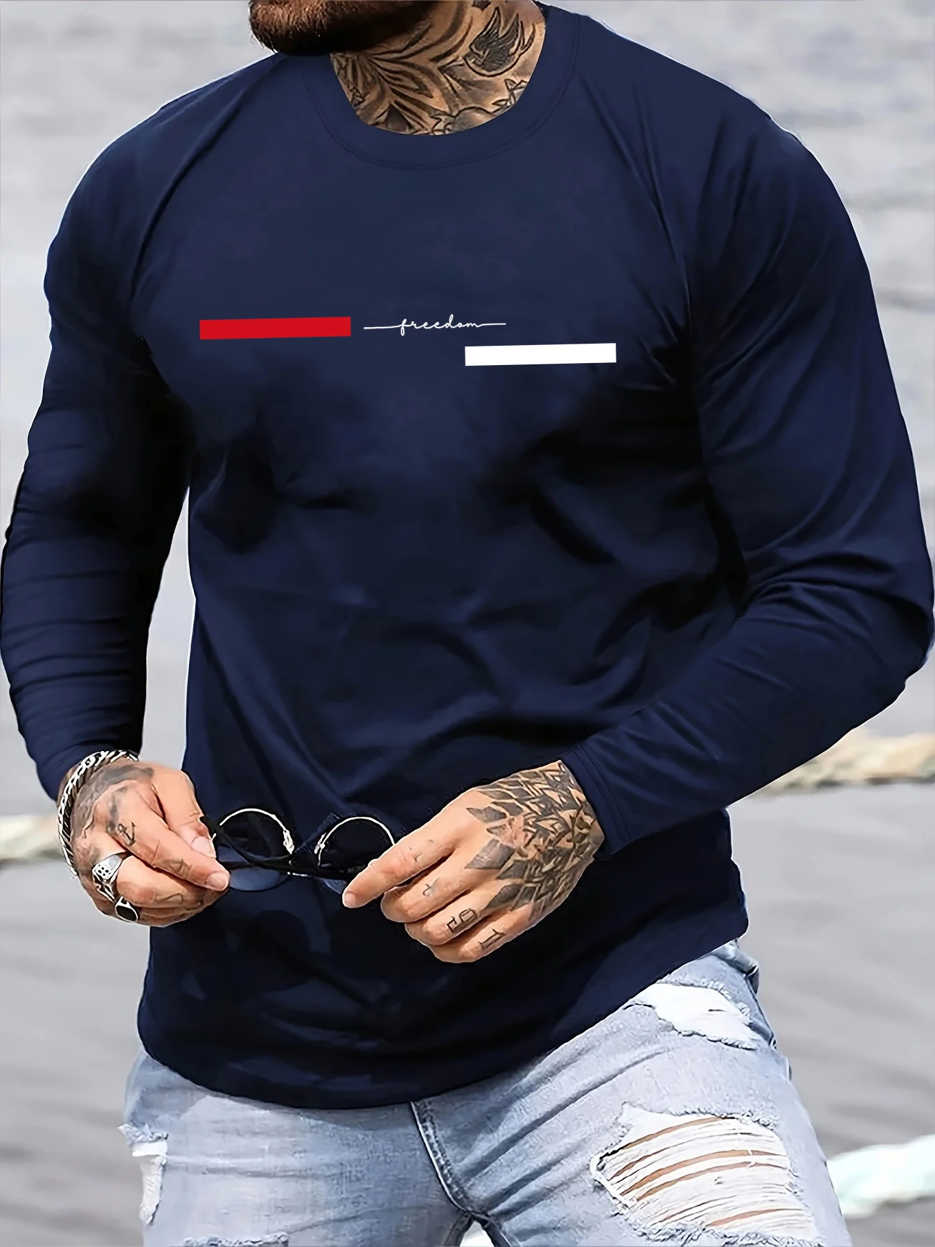 Summer Clothing Essentials - Red black Line men's long sleeved