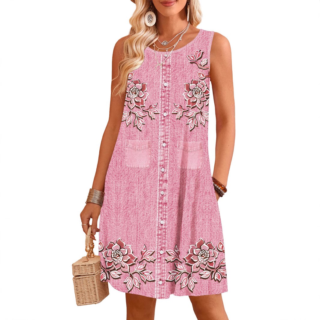 Summer Woman Dress Round Neck  - Sundress Midi Floral recension och pris