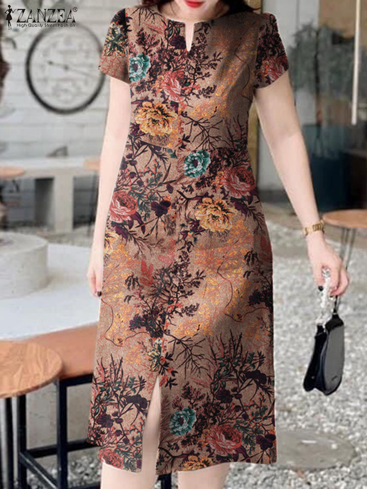 Fashion Retro Short Sleeve Rob - Sundress Midi Floral recension och pris