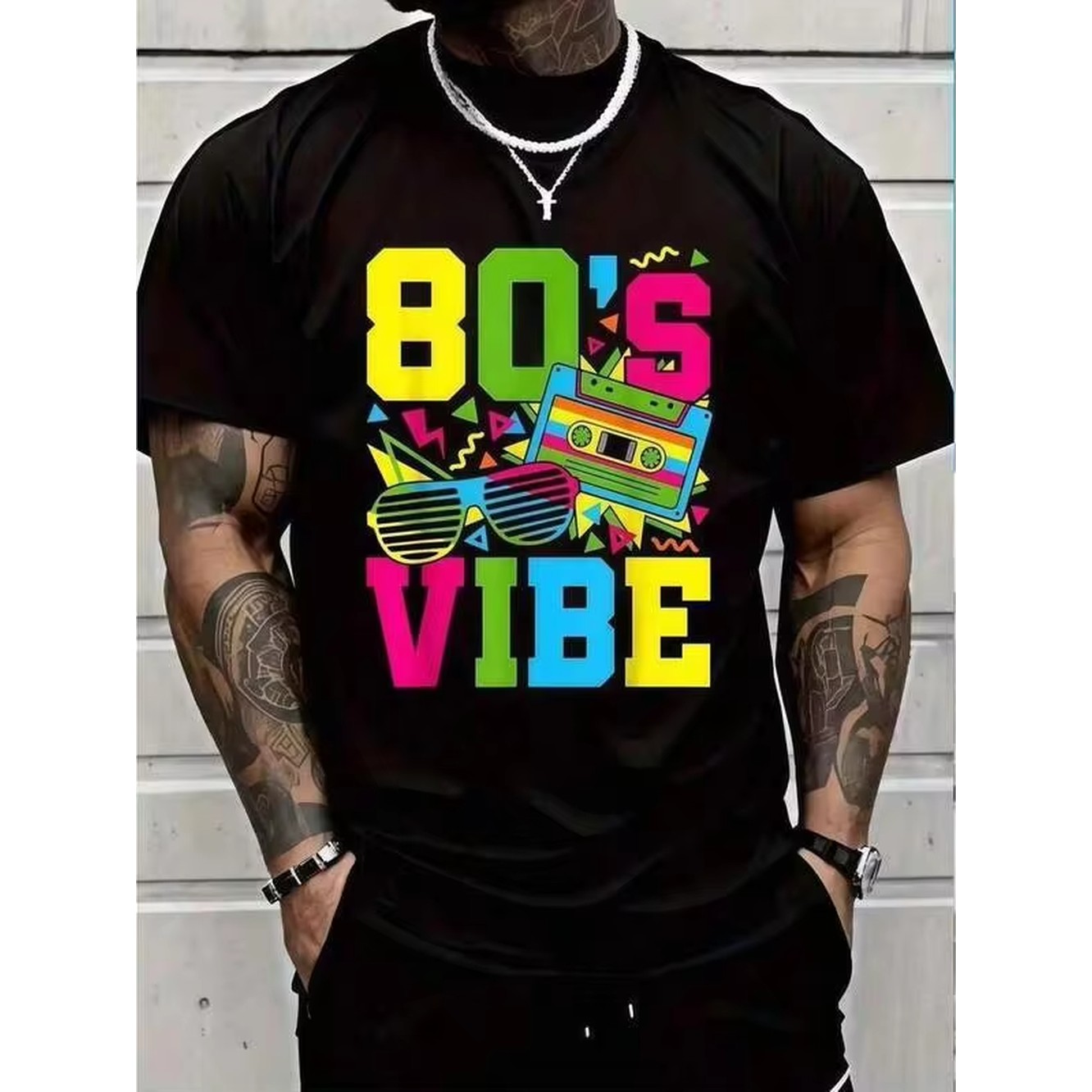 1pc Retro 80s Vibe Print Black - Summer Clothing Vibes recension och pris