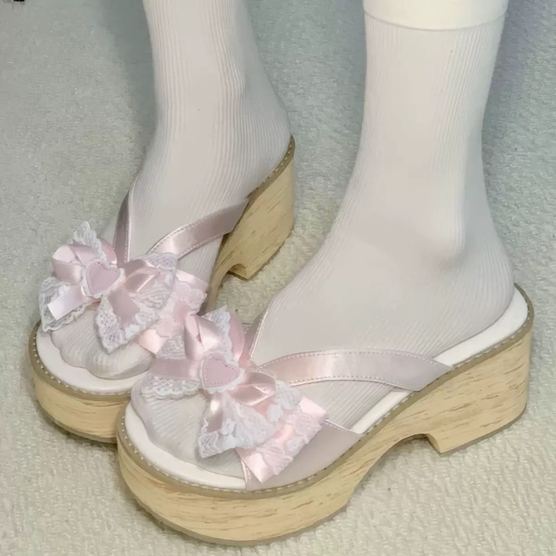 Sweet Bow Wood Grain Thick Bot - Summer Clothing Ladies recension och pris