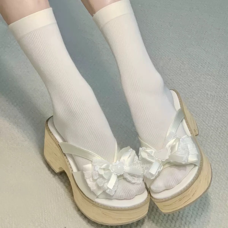 Sweet Bow Wood Grain Thick Bot - Summer Clothing Ladies recension och pris