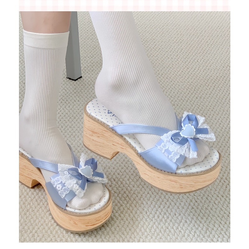 Sweet Bow Wood Grain Thick Bot - Summer Clothing Ladies recension och pris