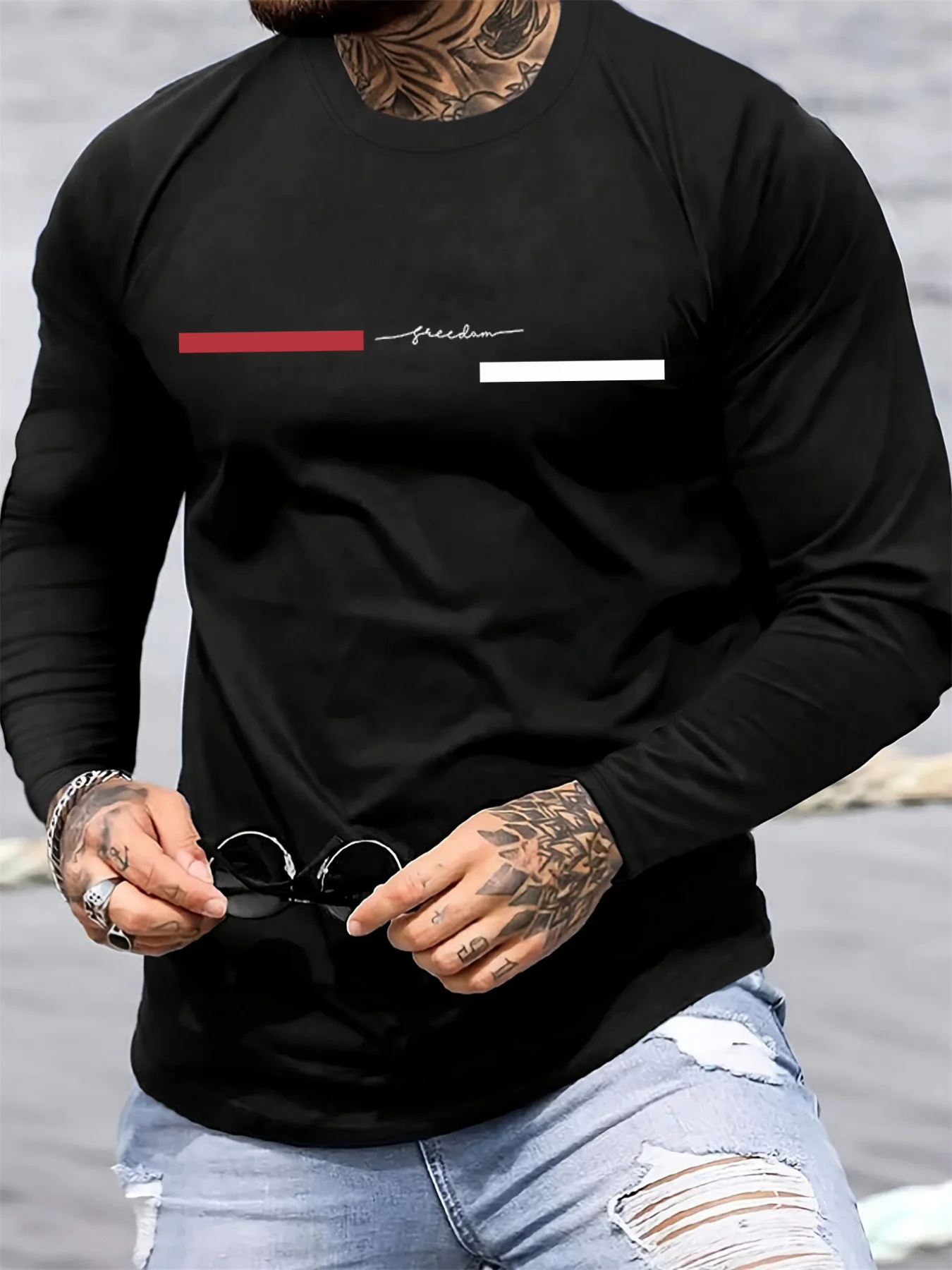 Red black Line men's long slee - Summer Clothing Essentials recension och pris